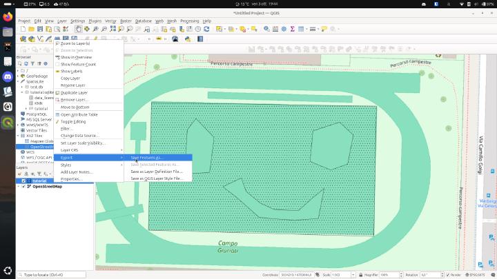 Menu navigation for export